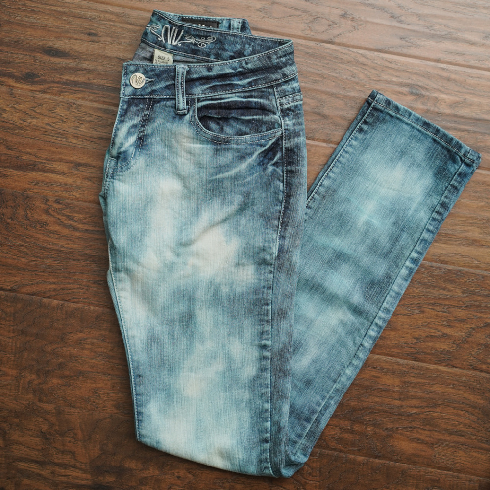 NV: Hand bleach washed upcycle blue jeans